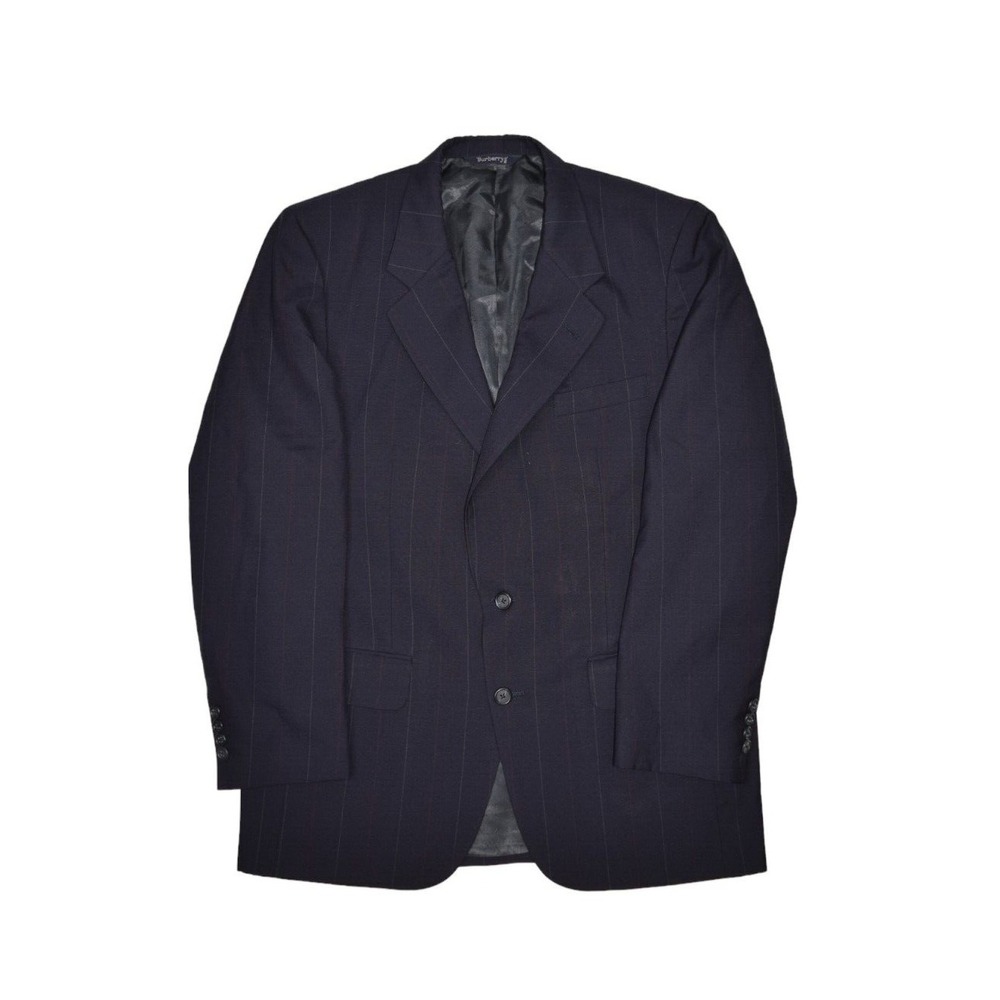 Burberry Blazer Mens 42 L Navy Chalk Stripe Wool Sport Coat Suit Jacket Vintage